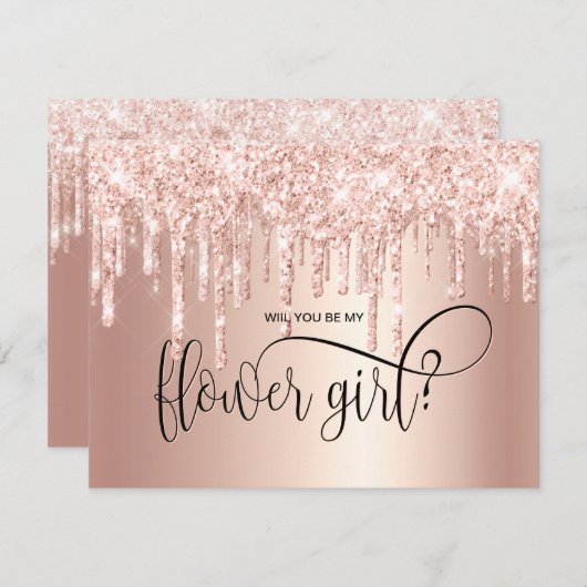 ローズゴールドのドリップがあなたを誘います。私のフラワーガールになってくれますか？ 招待状 (正面/裏面)