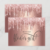 ローズゴールドのドリップがあなたを誘う　私のフラワーガールになってくれる？ 招待状 (正面/裏面)
