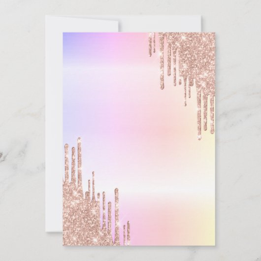 ローズゴールドのドリップがオンブレの背景に映えるエレガントなドレス 18歳の誕生日 招待状 (裏面)