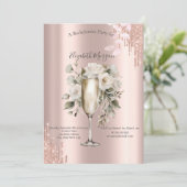 ローズゴールドのドリップが花柄のワインボトル バチェロレッテ 招待状 (スタンド正面)