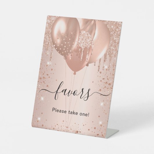 ローズゴールドのドリップとブッシュの風船のギフトサイン 台座サイン (正面)