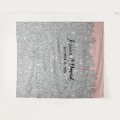 ローズゴールドのドリップ シルバーグリッター ウェディングバックドロップ タペストリー (正面(横))