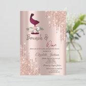 ローズゴールドのドリップ ワイングラス ブライダルシャワー 招待状 (スタンド正面)