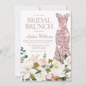 ローズゴールドのドレス ブラッシュ ホワイトのウェディングシャワーブランunch 招待状 (正面)