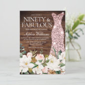 ローズゴールドのドレス ブラッシュ ホワイト ラスティック 90歳の誕生日 招待状 (スタンド正面)