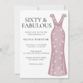 ローズゴールドのドレス 女性の60歳の誕生日パーティー 招待状 (正面)