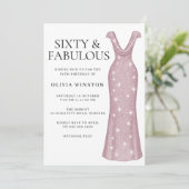 ローズゴールドのドレス 女性の60歳の誕生日パーティー 招待状 (スタンド正面)