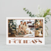 ローズゴールドのハッピーホリデー マルチフォト 箔シーズンカード (立ち正面)