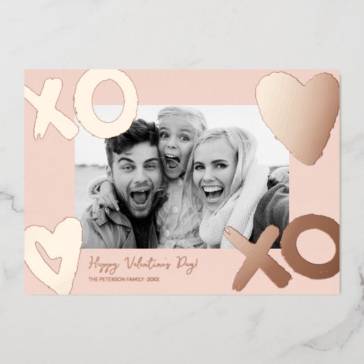 ローズゴールドのハート型写真バレンタインデーカード 箔シーズンカード (正面)