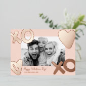 ローズゴールドのハート型写真バレンタインデーカード 箔シーズンカード (立ち正面)