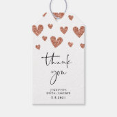 ローズゴールドのハート ブライダルシャワー サンクス ギフトタグ (正面)
