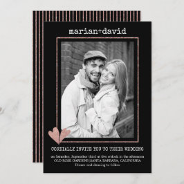 ローズゴールドのハート 黒の結婚式写真招待状 招待状