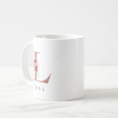 ローズゴールドのバラのイニシャルLモノグラム コーヒーマグカップ (正面左)