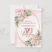 ローズゴールドのバラの花の50歳の誕生日 サンキューカード (正面)