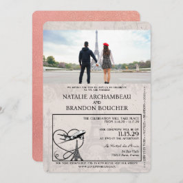 ローズゴールドのパリパスポートウェディング 招待状