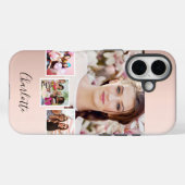 ローズゴールドのピンクの写真コラージュ 名前入り Case-Mate iPhoneケース (裏面 (横))