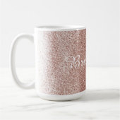 ローズゴールドのフェイクグリッター+花嫁介添人の名前 コーヒーマグカップ (左)