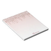 ローズゴールドのフラッシュピンクグリッターが垂れる名前 ノートパッド (アングル)