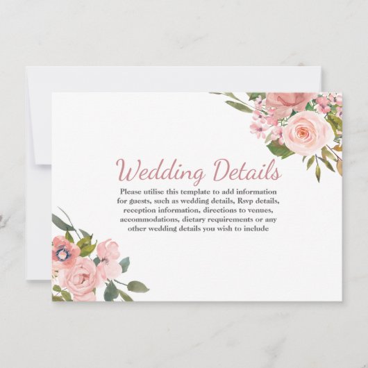 ローズゴールドのフラッシュ・フラワーズ ウェディング・レセプションの詳細 招待状 (正面)