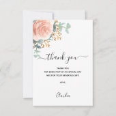 ローズゴールドのフラッシュ フローラル ユーカリ グリーン サンキューカード (正面)