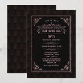 ローズゴールドのフリル・ド・リス アートデコ 新年のパーティー 招待状 (正面/裏面)