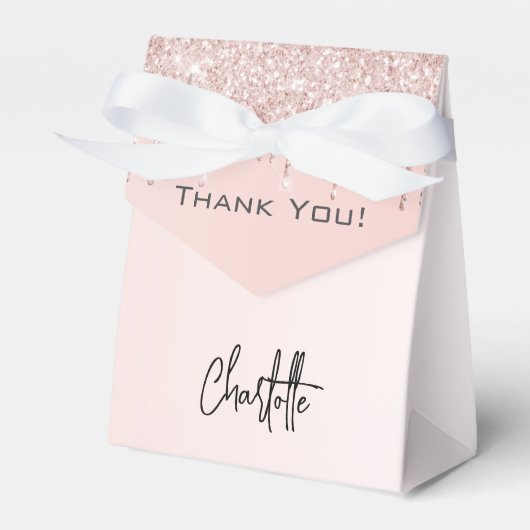 ローズゴールドのブッシュグリッター垂れ流し名前ありがとう フェイバーボックス (正面サイド)