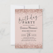 ローズゴールドのブッシュグリッター どんな年齢の80歳の誕生日 招待状 (正面)
