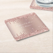 ローズゴールドのブッシュグロス紙コースター オーダーメッセージ スクエアペーパーコースター (アングル)