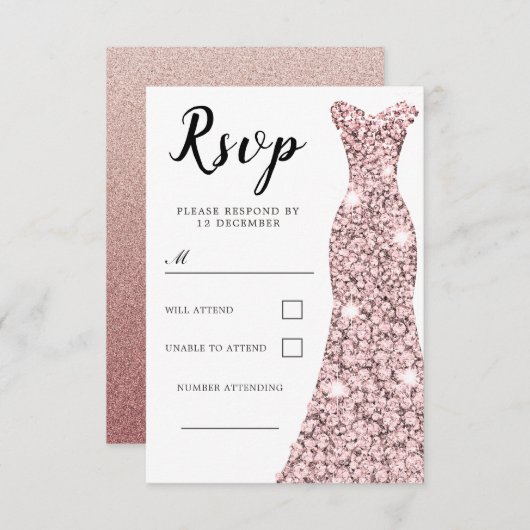 ローズゴールドのブッシュドレス　あらゆるシーンに　誕生日　結婚式 出欠カード (正面/裏面)