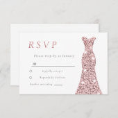 ローズゴールドのブッシュドレス 結婚式または誕生日 出欠カード (正面/裏面)