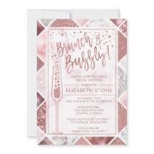 ローズゴールドのブランチとバブルリーの招待状、マーブル仕様