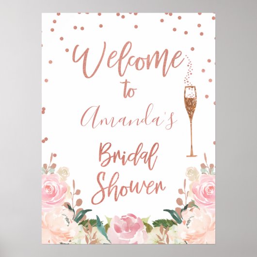ローズゴールドのブランチ バブリー ブライダルシャワーのウェルカムサイン ポスター (正面)