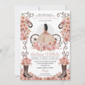 ローズゴールドのプリンセスドレスとブーツのキンセアニエラ 招待状 (正面)