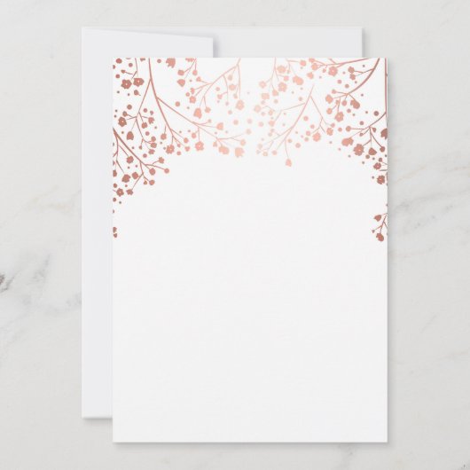 ローズゴールドのベイビーズブレス フラワー ウェディング アニバーサリー 招待状 (裏面)