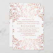 ローズゴールドのベイビーズブレス フラワー ウェディング アニバーサリー 招待状 (正面/裏面)