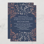 ローズゴールドのベイビーズブレス フラワー ウェディング アニバーサリー 招待状 (正面/裏面)