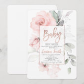 ローズゴールドのベビーシャワー 招待状 (正面/裏面)