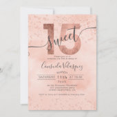 ローズゴールドのホイル紙のコンフェッティがピンクのキンチェアニエラの写真 招待状 (正面)