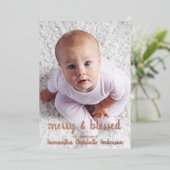 ローズゴールドのホリデー フォト 出生発表 箔シーズンカード (立ち正面)