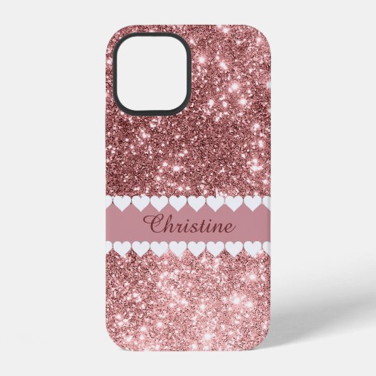 ローズゴールドのホワイトハートとマイ・ネーム iPhoneケース (裏面)