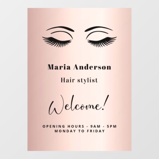 ローズゴールドのメイクアップアーティストの営業時間歓迎 ウィンドウサイン (シート)