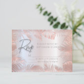 ローズゴールドのメタリックなトロピカルリーフがロマンチック 出欠カード (スタンド正面)