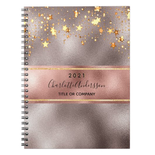 ローズゴールドのメタリックスタービジネスモノグラム2023 ノートブック (正面)