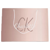 ローズゴールドのモノグラムスクリプト 現代的でエレガント ラージペーパーバッグ (正面)