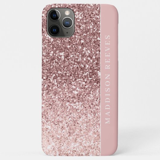 ローズゴールドのラメ入りピンクモノグラム Case-Mate iPhoneケース (裏面)