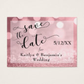 ローズゴールドのラメ入りボケ&タイポグラフィー Save the Date (正面)