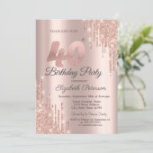 ローズゴールドのラメ垂れ流し 40歳の誕生日パーティー 招待状 (スタンド正面)