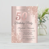 ローズゴールドのラメ垂れ流し 50歳の誕生日パーティー 招待状 (スタンド正面)