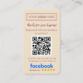 ローズゴールドのロゴとQRコード入りFacebookレビューカード 名刺