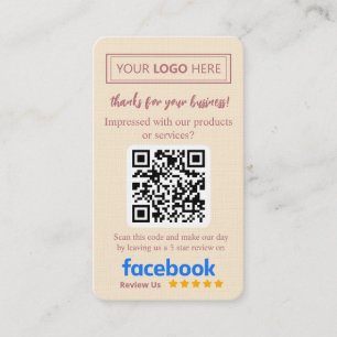 ローズゴールドのロゴとQRコード入りFacebookレビューカード 名刺